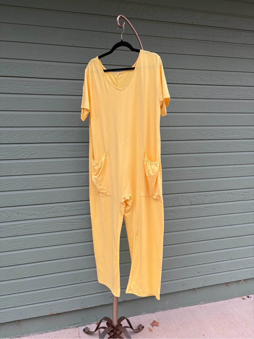Yellow Women's Short-Sleeve Jumpsuit with Pockets